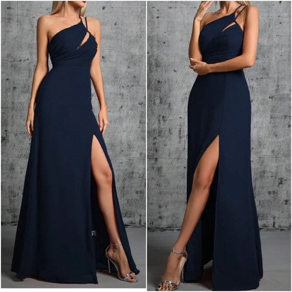 Luxe One Shoulder Lace up Back Maxi Dress - Picture 4 of 4